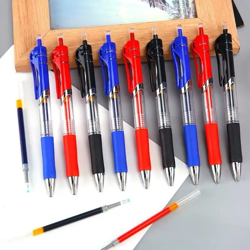 Gel pen Retractable Set 0.5mm Large Capacity Black/Red/Blue Ink Colored Gel Pen Replaceable Refills Rod School Office Supplies