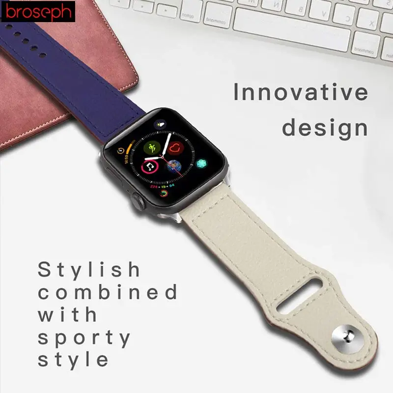 Ремешки для часов Apple Watch 4 Band 40 мм 44 мм кожаный ремешок для iWatch 3 2 1 42 мм 38 мм один тур Браслет для часов браслет - Цвет ремешка: Blue White