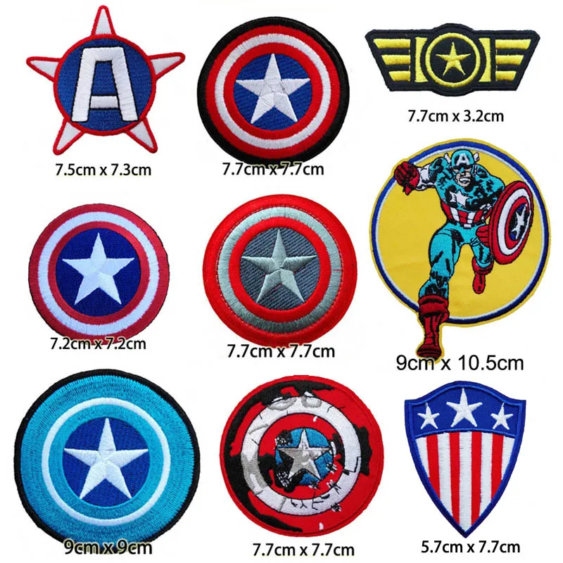 

Captain American Shield logo embroidered iron on patch, Marvel super hero fabric badge, jacket jean DIY clothing accessories