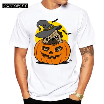 

2019 New Arrivals Halloween Men T Shirt Halloween pug dog Printed Tops Short Sleeve Pumpkin T-shirt
