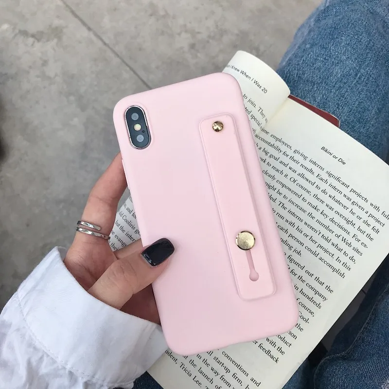 WH-Strap- Pink Карамельный цвет силиконовый ремешок кронштейн мягкий чехол для телефона 3D для iphone X XR XS MAX 6S 7 8 Plus+ для samsung S8 S9 S10 Note 9 10 - Цвет: WH-Strap- Pink