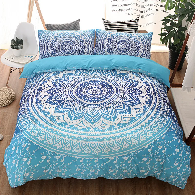 

Bohemian bedding sets Mandala Printing Blue Black White boho Single Double Queen King Size Duvet Cover set (no filling,no sheet)
