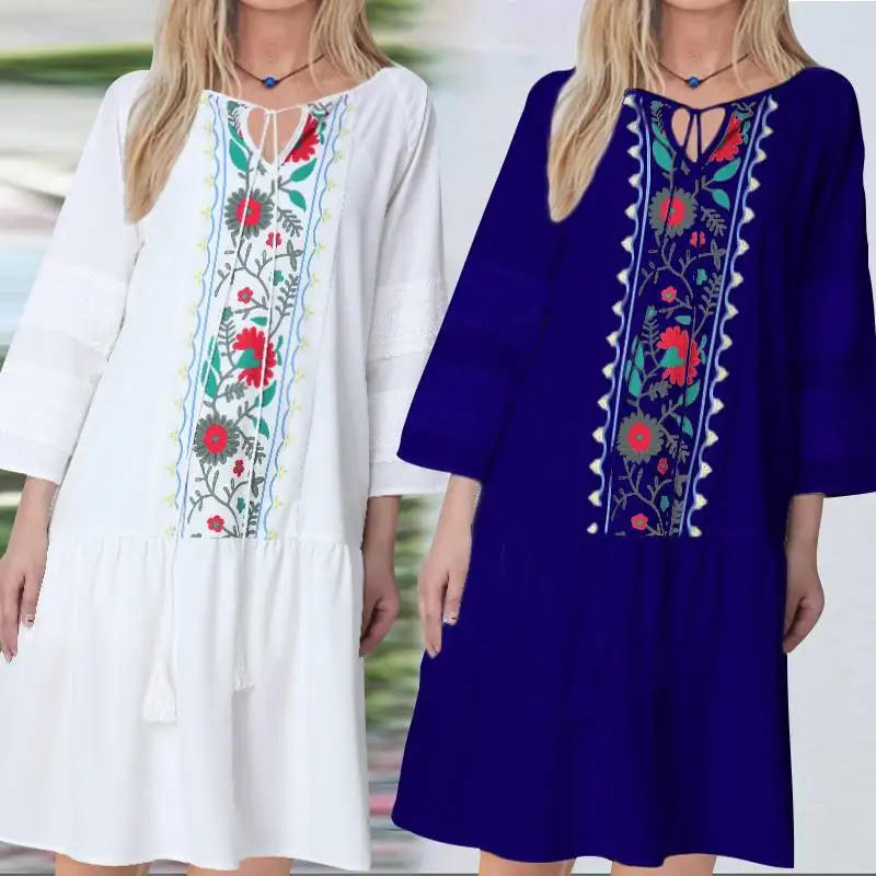 Женское платье, лето, сексуальное, открытая, на шнуровке, мини, сарафан, повседневное, свободное, винтажное, с принтом, плиссированное, Пляжное, vestidos robe S-5XL