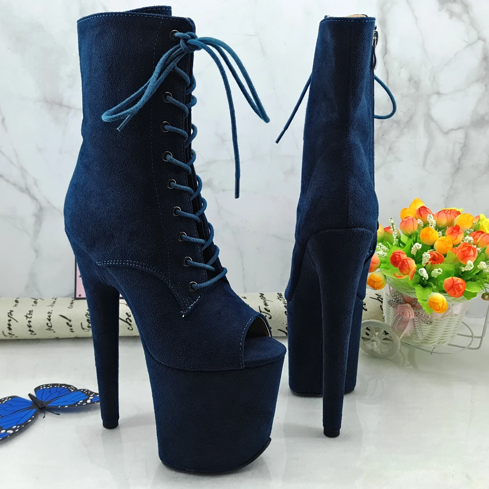  Leecabe Navy 20CM Pole dancing shoes High Heel platform Boots open toe Pole Dance hight boot