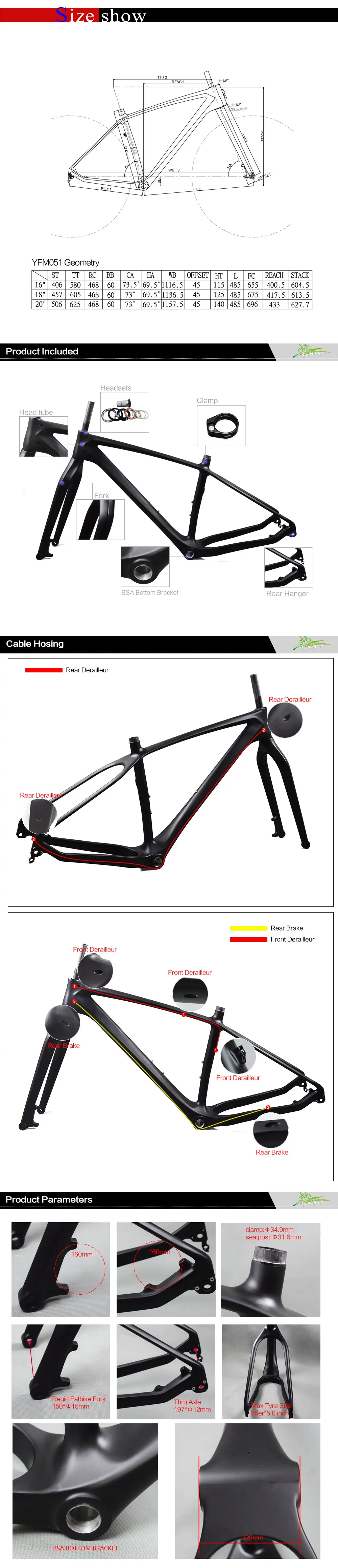 Best carbon fat bike mtb frame 26er UD black framework bicycle mtb BSA carbon bicycle mtb frame matte or glossy CAERBON frames 5