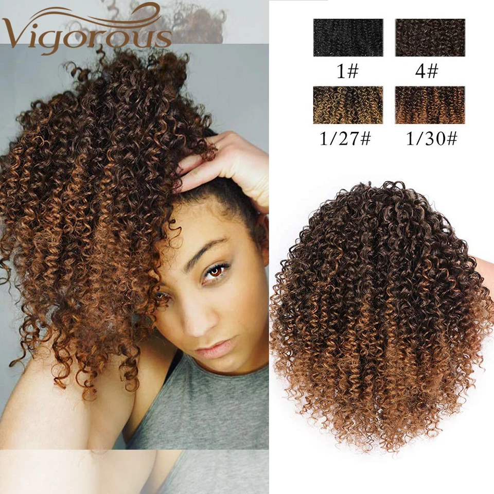 

Vigorous Afro Kinky Curly Ponytail African American Short Wrap Synthetic Drawstring Puff Pony Tail Clip in Hair Extensions