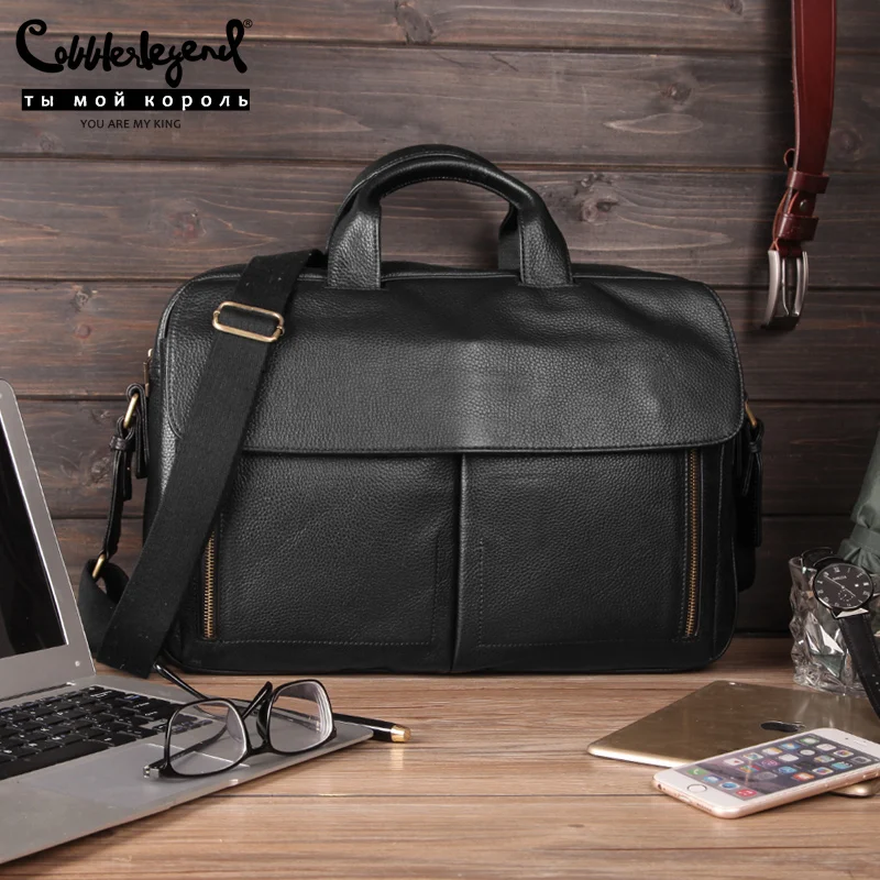 Cobbler Legend мужские деловые портфели из натуральной кожи винтажная черная сумка для