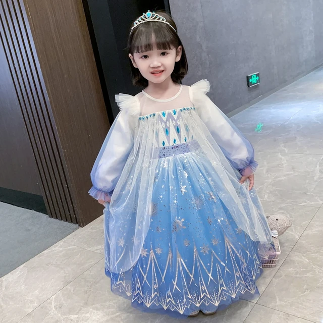 Le ragazze vestono Frozen 2 Costume Halloween bambini blu manica lunga  abito da principessa bambini festa di compleanno abiti in maglia con  paillettes - AliExpress