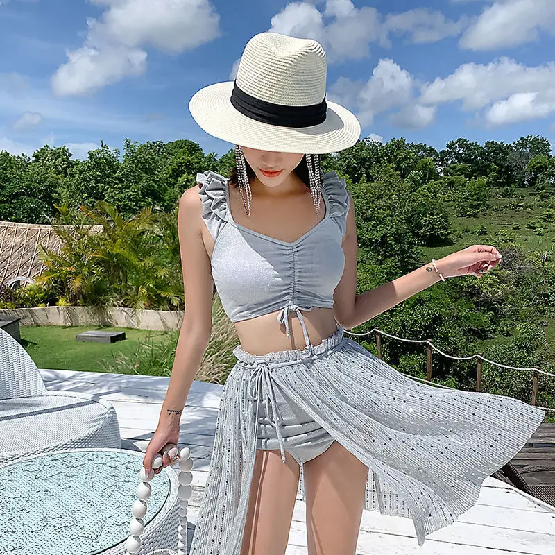 

Bathing Suit Women's Three-piece Set Conservative High-waisted South Korea INS-Style Split Type Flounced Sexy Cute Japanese-styl