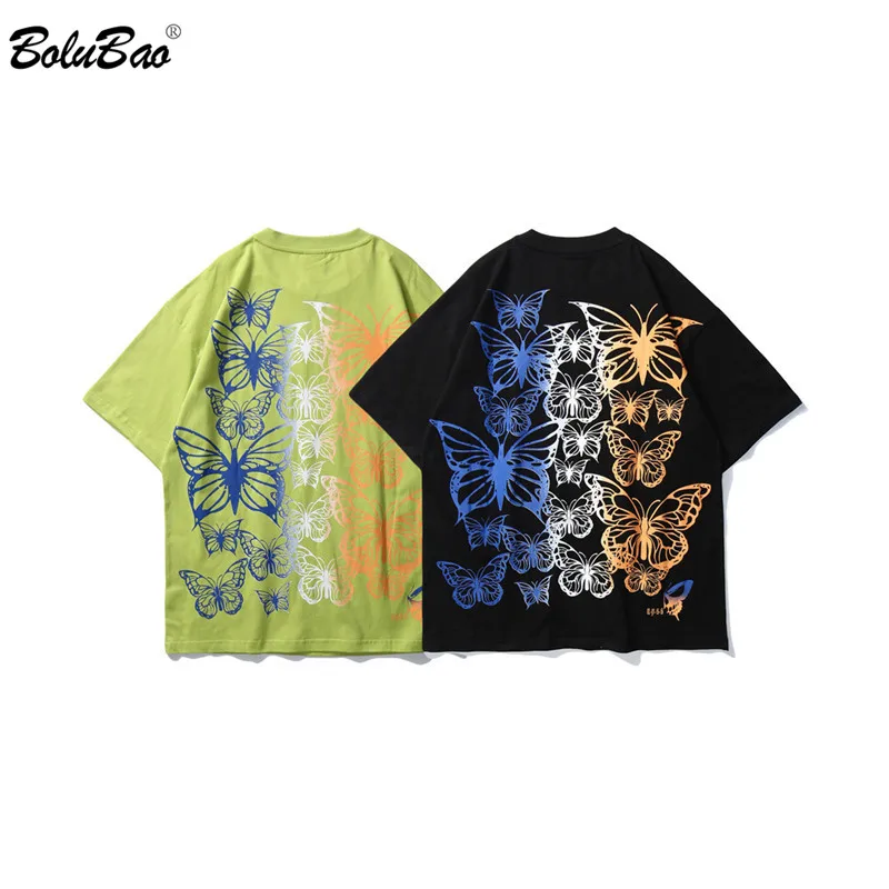 

BOLUBAO Brand Men Short Sleeve T Shirt Butterfly Print Design O-Neck Comfortable High Quality Men's 100% Cotton T-Shirt