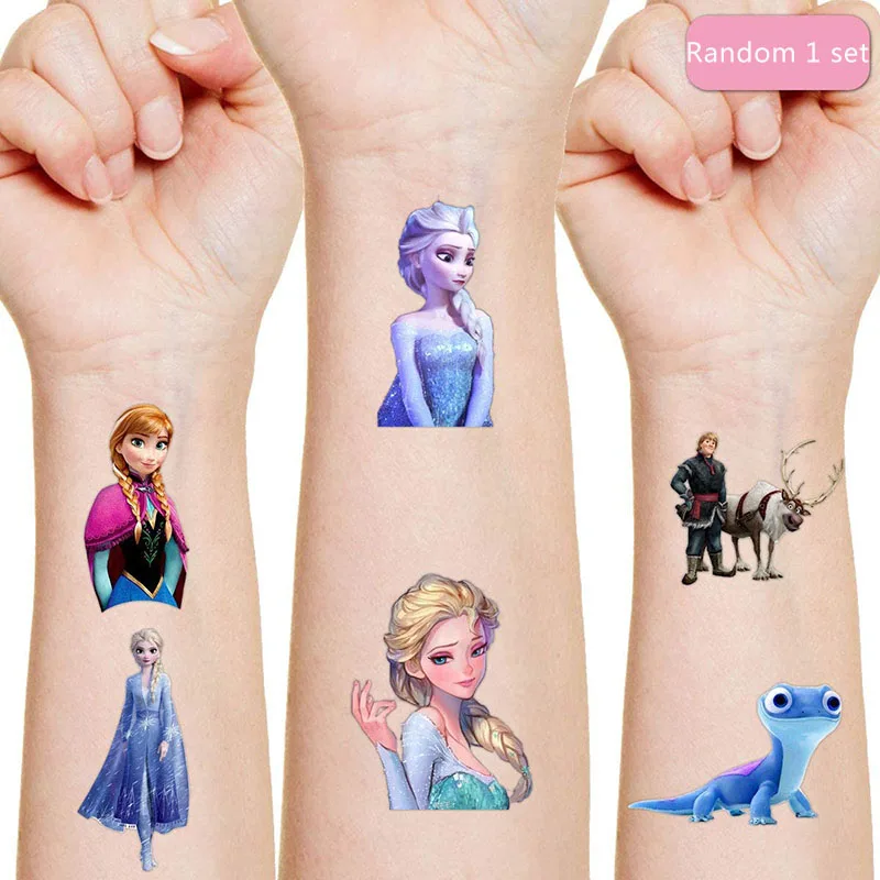 Pegatina de tatuaje de Frozen de Disney para niños, decoración de fiesta de cumpleaños, pegatina de Anna Aisha, pegatina de figura de acción, regalo para niños de dibujos animados