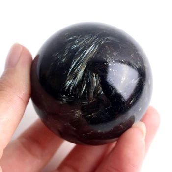 

Blue Flash/Fire Astrophyllite Crystal Balck Ball Sphere Reiki Healing Free Pedestal Base Firework Stone Balls Home Decoration