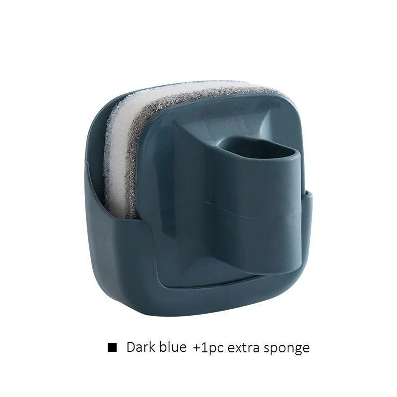 dark blue 1pc Креативная Чистящая губка с держателем, настенная Чистящая губка для посуды, настенный горшок, пол с бесплатной заменой губки, кухонный помощник - Цвет: dark blue 1pc