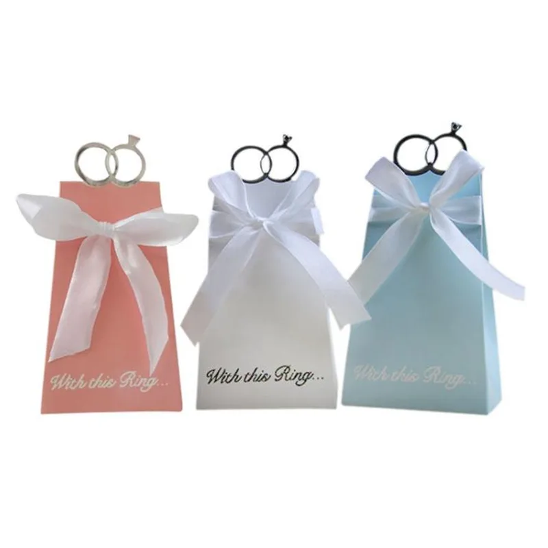 

Portable Pink Candy Box Diamond Ring Wedding Gift Blue Foldable Surprise Gift Box With Ribbon White Favor Boxes Wedding Supplies