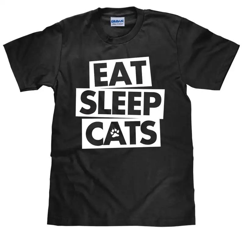 

Забавная футболка ZBBRDD с надписью "Eat Sleep" и кошками, футболка из чистого хлопка с круглым вырезом, футболки с коротким рукавом, Прямая поставка