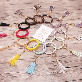 

Wholesale Sunflower Tassel Bracelet Key Fob Keychain Clip With Tassel Leopard Cactus Bracelet Bag Charm Gift DOM1091287