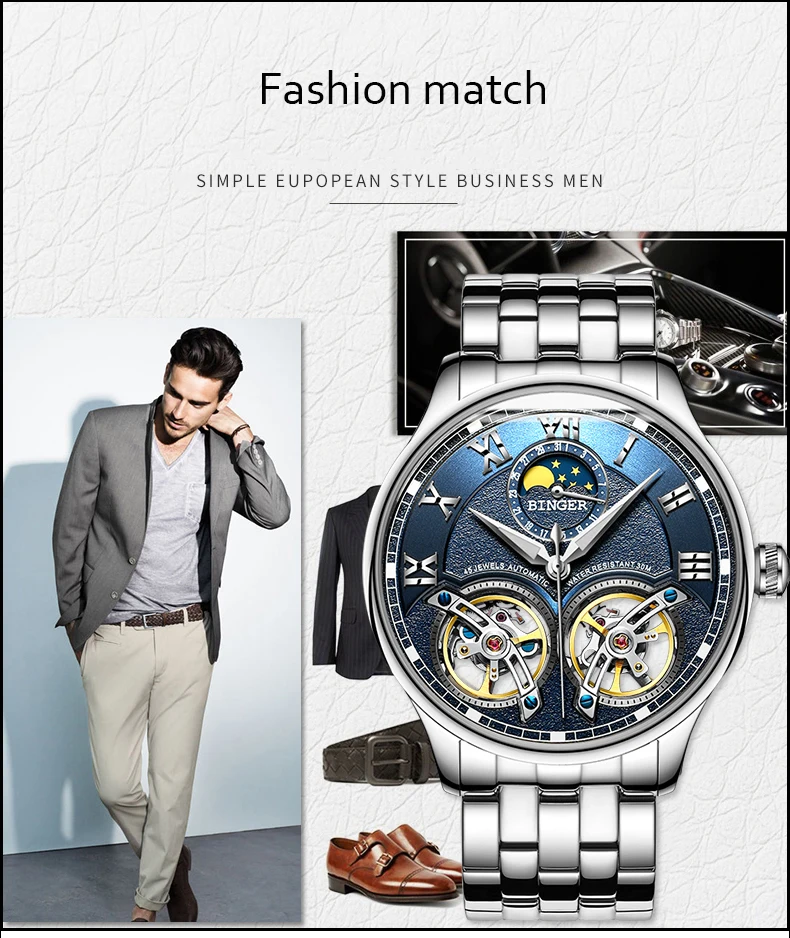 Tourbillon BINGER, мужские часы, Лидирующий бренд, роскошные деловые механические часы, мужские автоматические водонепроницаемые часы с скелетом, Montre Homme