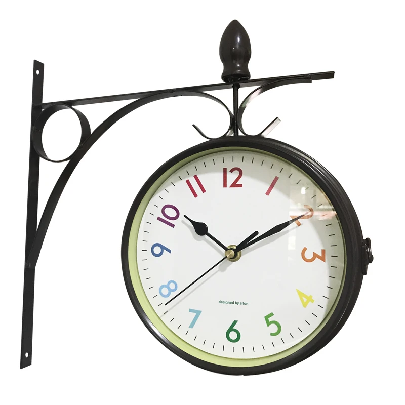 European Metal Wall Clock Double-sided Vintage Clock Home Decoration Living Room Iron Clock Personality Creative Clock 6DJ112 - Цвет: D03