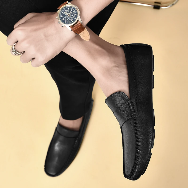 Genuine Leather Men Shoes Luxury Brand High Quality Formal Casual Mens Loafers Moccasins Soft Slip on Boat Shoes Plus Size 36-45 2