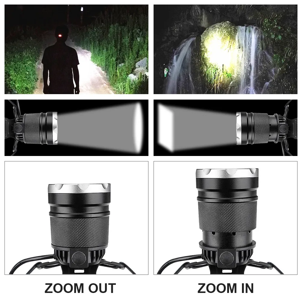 2-в-1 налобный фонарь с 3 режимами P50 светодиодный Масштабируемые светодиодные фары Водонепроницаемый прожектор зарядка через usb 18650 головка Фонари для кемпинга