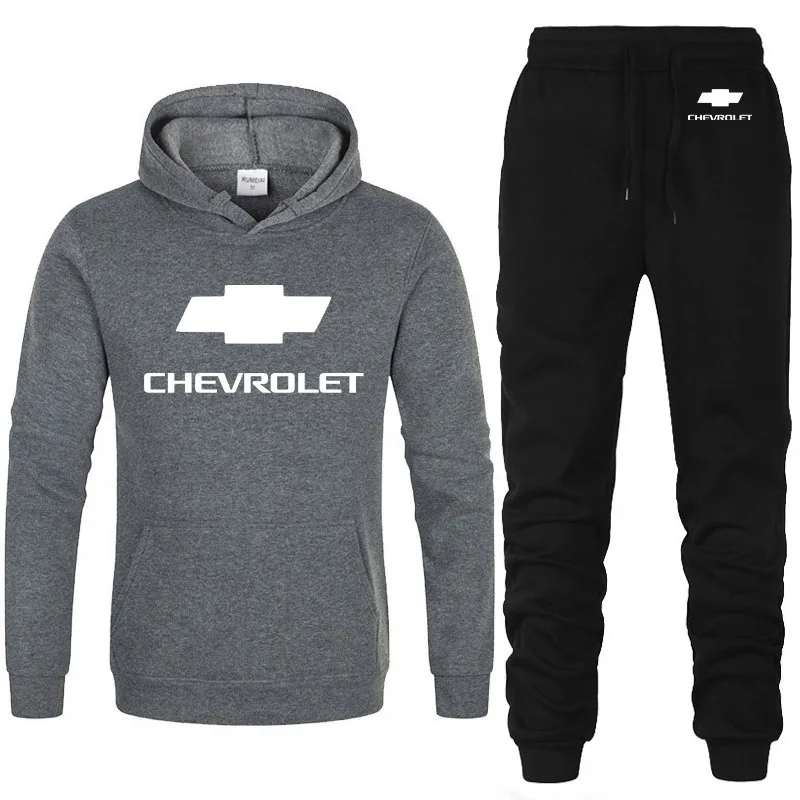 Мужские толстовки с капюшоном с логотипом Chevrolet, унисекс, модная мужская толстовка с капюшоном в стиле хип-хоп, harajuku, повседневные флисовые худи, штаны, костюм из 2 предметов - Цвет: 813