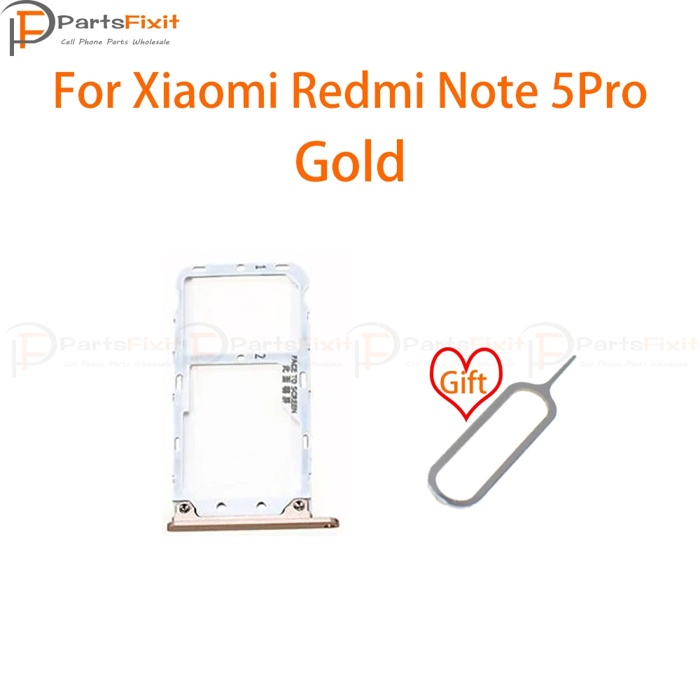 Gold Лоток для sim-карт для Redmi Note5pro, слот для sim-карты+ лоток для карт памяти Micro SD для Redmi Note 5pro, запасные части с бесплатной булавкой для извлечения - Цвет: Gold
