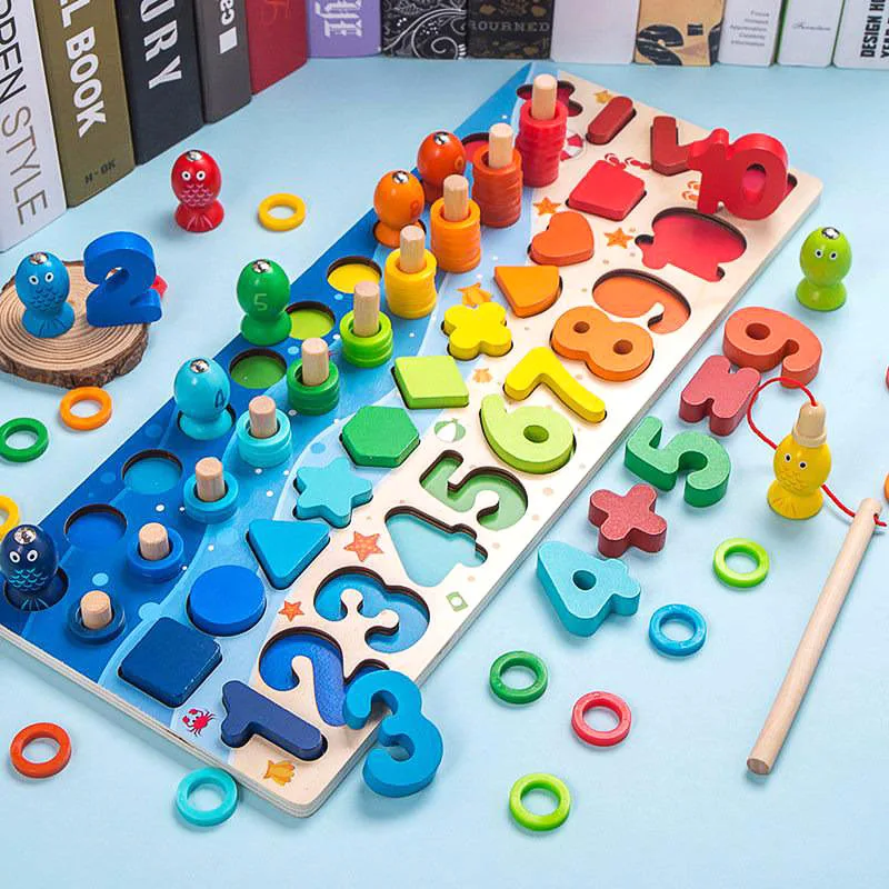 

Wooden Montessori Toy 3D Puzzle Cognitive Preschool Class Count Geometric Shape Math Board Early Education Teaching Math Toy