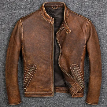 

Free shipping.Plus size Brand Classic style cowhide jacket,mens 100% genuine leather jackets,biker vintage quality coat.sales
