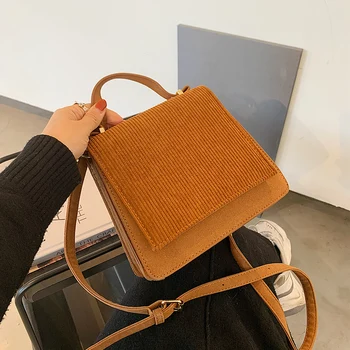 

Textured Frosted Corduroy Women's Pouches 2020 New Fashionable Popular One Shoulder Bag Internet Celebrity Crossbody Bag Flap