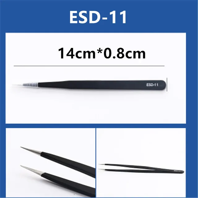 1 PCS ESD-10/11/12/13/14/15Anti-static Stainless Steel Tweezers Industrial Precision Curved Straight Tweezers Maintenance Tool