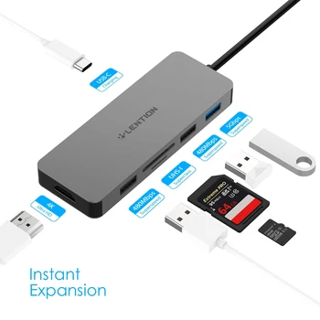 

Hot LENTION USB C Hub with 4K HDMI SD/Micro SD Card Readers and Charging Adapter Compatible with MacBooks Pro 13/15 Surface Book