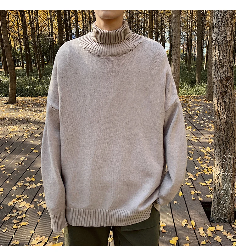 Liketkit, мужской весенний свитер с высоким воротом, новинка, однотонный Повседневный Модный корейский теплый пуловер, Женский вязаный свитер большого размера, топы