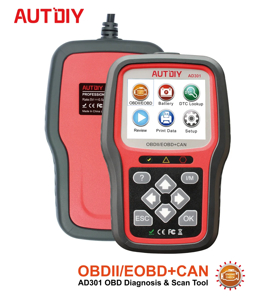 AUTDIY OBD2 сканер автомобильный диагностический инструмент универсальный OBDII EOBD CAN автомобильный двигатель Fualt код ридер(AD301