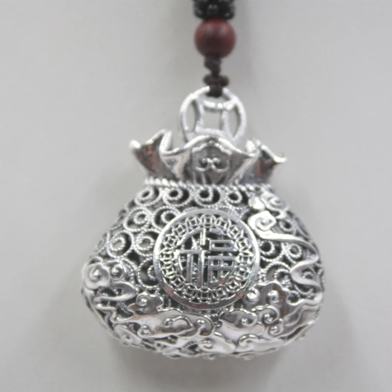 999 Sterling Silver Pendant Fine Silver Jewelry Luck Hollow Phoenix Bag Pendant 15.33g 40x35mm Gift For Women / Men