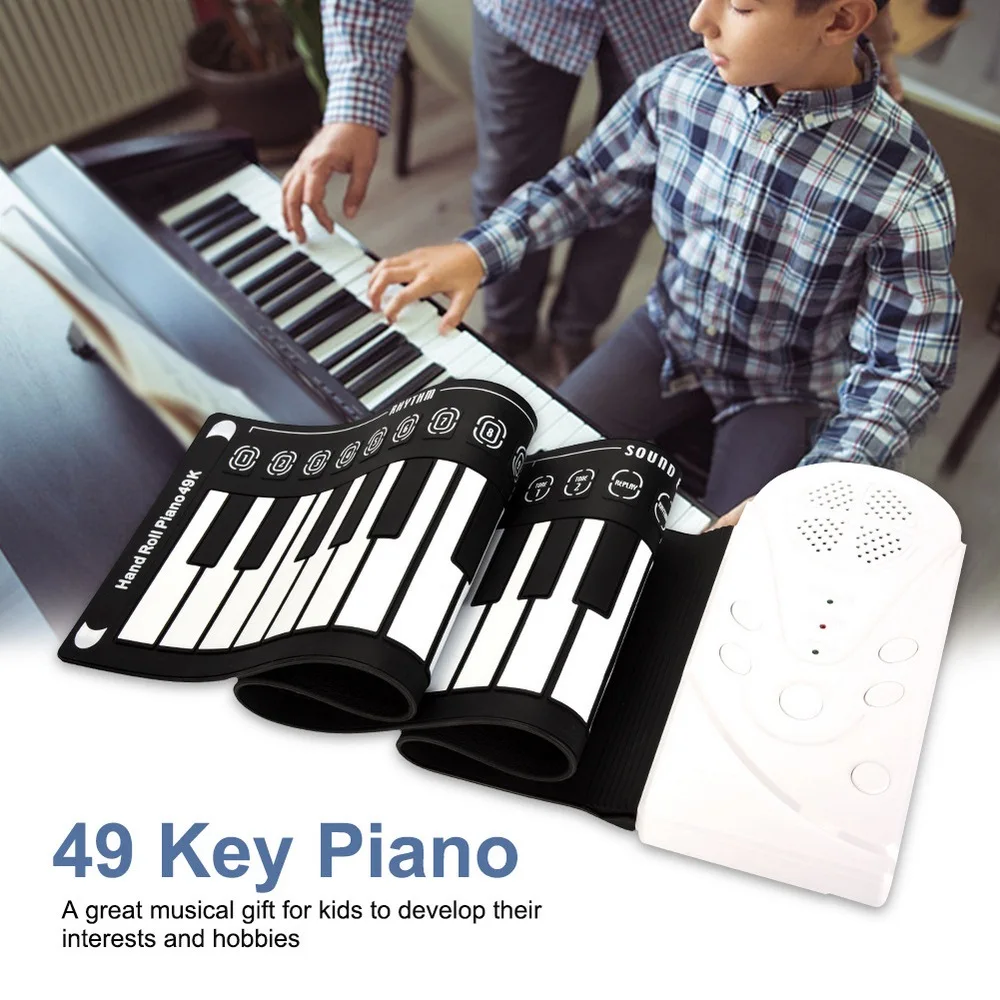 

49 Keys Roll Up Piano Portable Soft Piano Keyboard Electronic Piano ABS Silicone Keyboard for Children Toys Built-in Speaker NEW