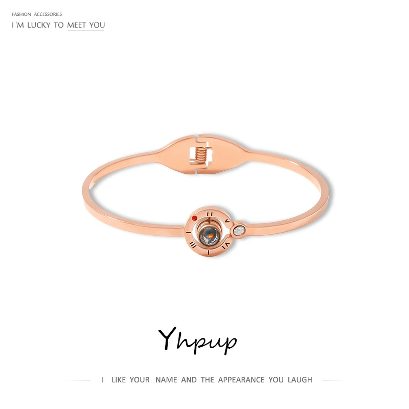 

Yhpup Minimalist 100 Languages I Love You 585 Rose Gold Bracelet Bangles for Women Wedding Jewelry High Quality Accessories 2019