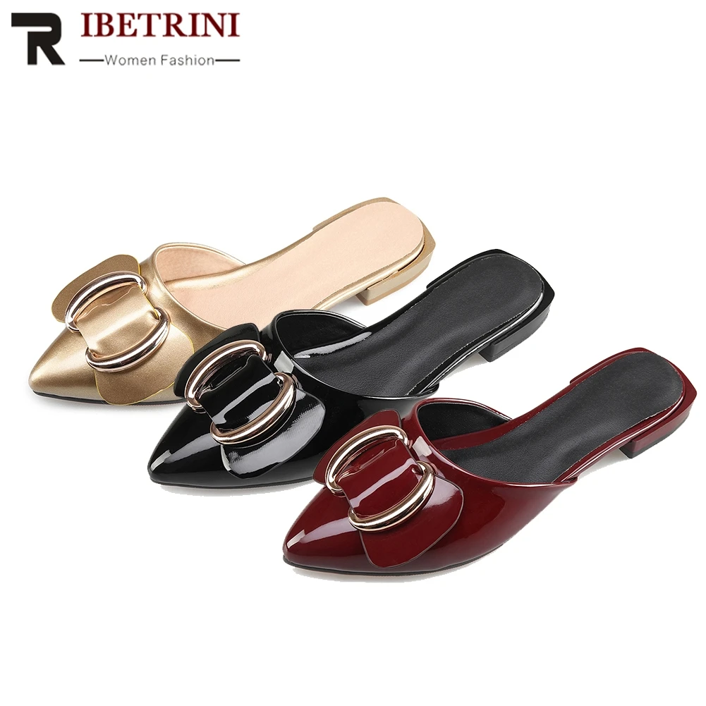 

RIBETRINI New 32-43 Female Elegant Shallow Pointed Toe Shoes Woman Sweet butterfly-knot Slippers Women Summer Casual Slides