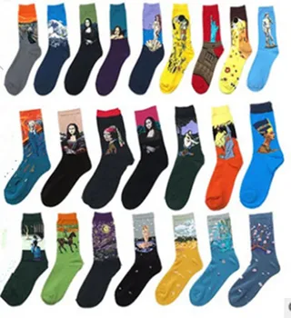 

Cotton Men's Socks famous painting socks Mona Lisa oil painting socks men's tube socks Women's Socks