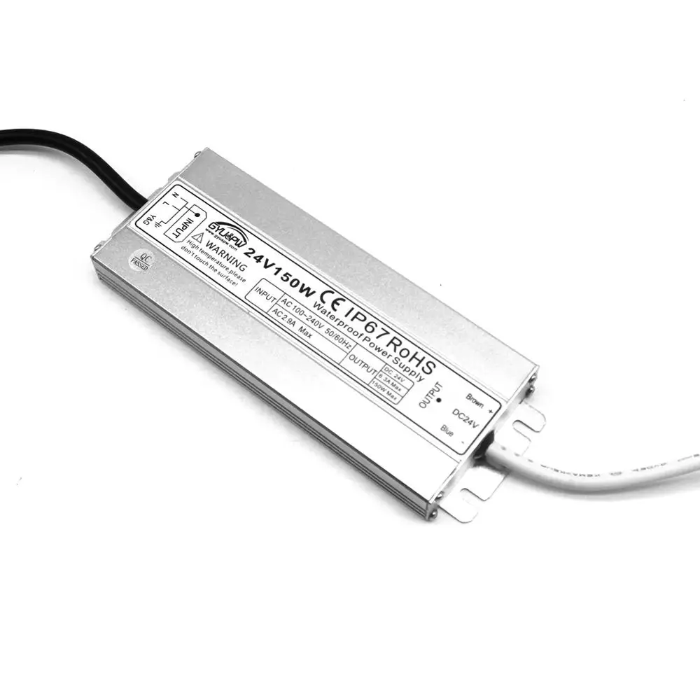 Ультратонкий 24V 6.3A 150W источник питания IP67 водонепроницаемые Трансформеры 100-240v Сетевой сетевой адаптер для использования вне помещения для светодиодной ленты света CCTV