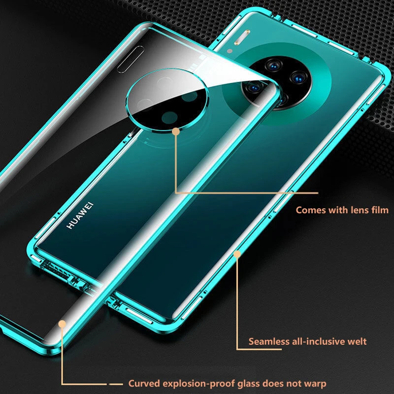 Магнитный чехол с полной защитой 360 градусов для Huawei P40 P30 Pro Mate 30 20 стеклянный