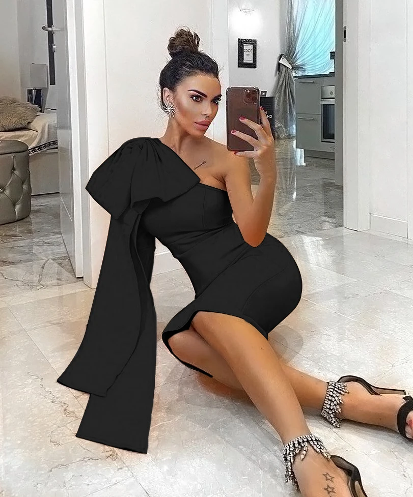 

Summer New Orange Bandage Dress Elegant Celebrity Bandage Dress Vintage Vestios Sexy One Shoulder Midi Bodyon Bandage Dress