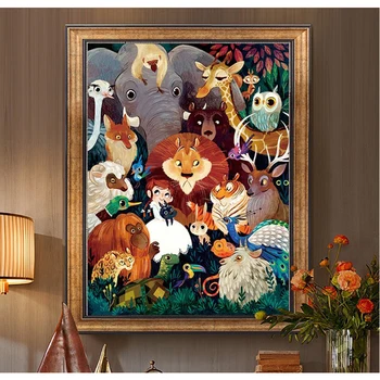 

Diamond Embroidery Mosaic Painting Cross Stitch Full Round Drill Cartoon Animal Family Lion Elephant DIY 5D/3D Decoration Gift