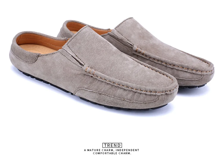 Man Summer Fashion Pig Skin Casual Half Shoe Male Breathable Soft Backless Half Loafers Hombre Open Back Leather Comfy Mocassins