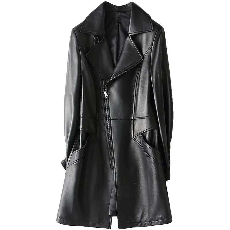 Long Genuine Leather Jacket Women Spring Autumn Sheepskin Coat Real Leather Jackets Slim Fit Jacken Damen KQN68624 KJ3574