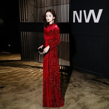 

Vestido Cocktail Bride Modern Temperament Velvet Wedding Evening Dress Women Long Sleeve Winter Back Door High-end Atmosphere