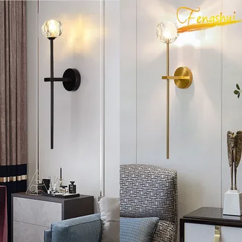

Modern Light Luxury Crystal Ball LED Wall Lamp Lighting Nordic Golden Glossy Wall Lights Hotel Background Wall Bedroom Lamps