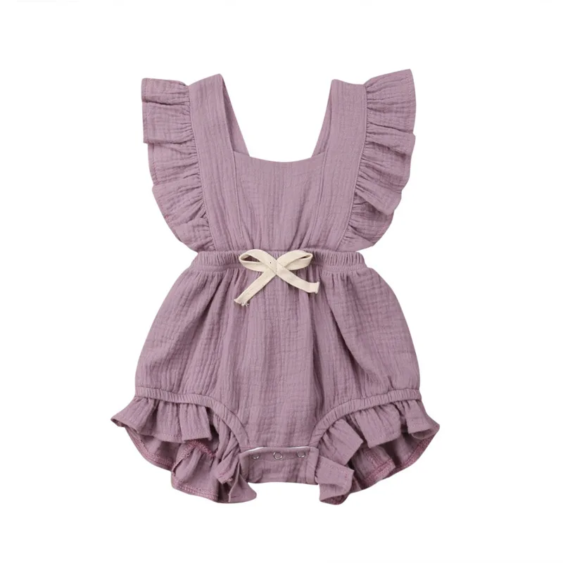 Newborn Baby Girls Ruche Plain Colour Terugkruisen Romper Jumpsuit Outfits Sunsuit Baby Clothing