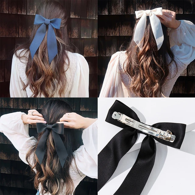 Lystrfac Korean Fashion Hair Bow For Women Black Ribbon Bow tie