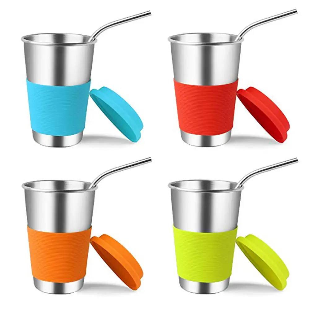 

4pcs 500ML Stainless Steel Drinking Cups Set Tumblers with Lids Straws Straws Steel Tumblers Stackable Steel Cups with Straw