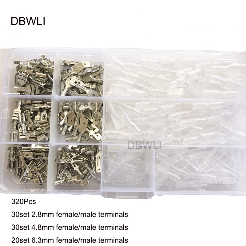 320Pcs tin 120/320 шт./компл. утепленная мобильное радио VHF провода обжимных разъёмов, коннекторов для 2,8/4,8/6,3 мм лопата с разъемами «Мама» и «комплект - Цвет: 320Pcs tin